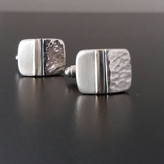 Rectangular Silver Cuff Links with Gold Detail